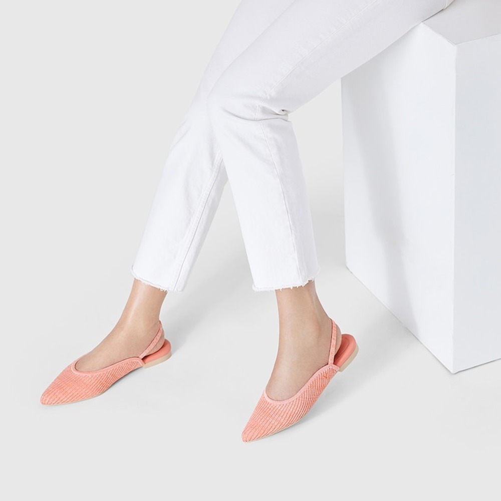 Vivaia Pointed-Toe Knit Slingback Flats - Coral Peach Comfortable Shoes US/9